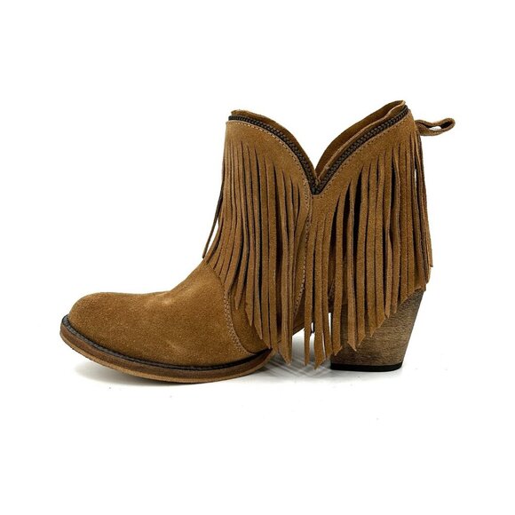 DINGO Womens Brown Tan Suede Leather Juju Fringe Boho Western Ankle Boots Size 8 - Picture 2 of 8